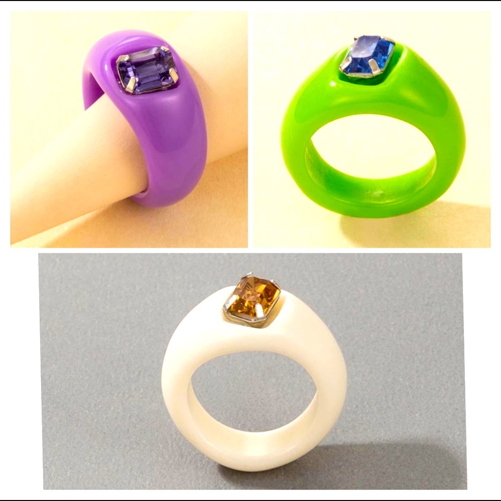 🆕Set of 3 Acrylic Rings (White, Green & Purple)